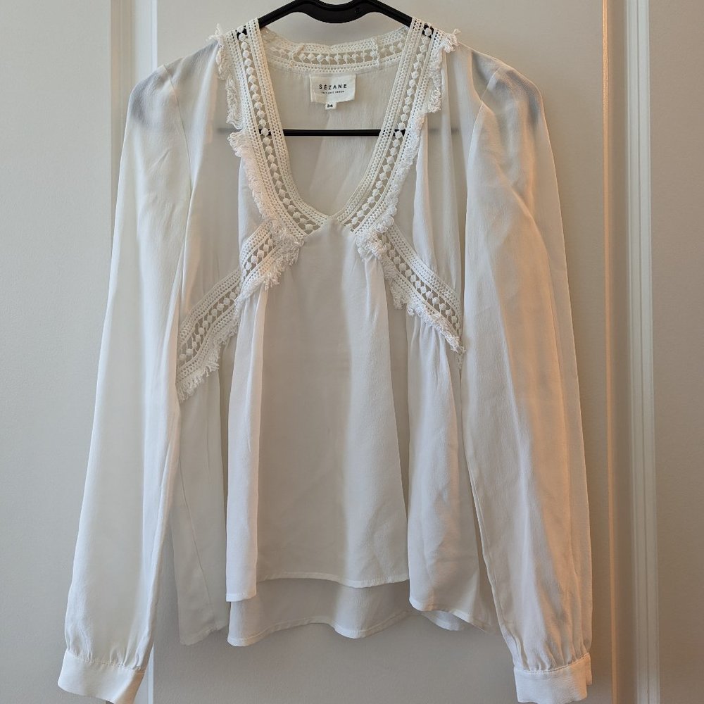 Sezane white silk top